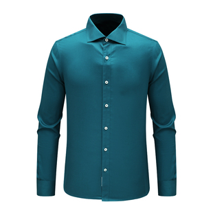 F3546恺春秋男式长袖衬衫 棉百搭商务休闲上衣免烫 孔雀蓝