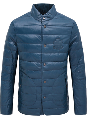 LD135.雷牌男士秋冬款皮羽绒 绵羊皮革按扣商务休闲外套 蓝色