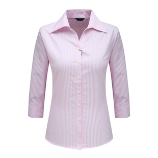 棉商务休闲上衣弹力 H1205恩女式 衬衫 厚度长袖 粉色 夏季