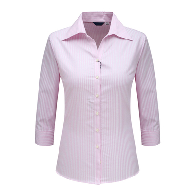 H1205恩女式夏季厚度长袖衬衫 棉商务休闲上衣弹力 粉色