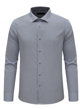 KN70康L尼L男春秋长袖衬衫 棉百搭商务休闲上衣免烫 蓝色白格