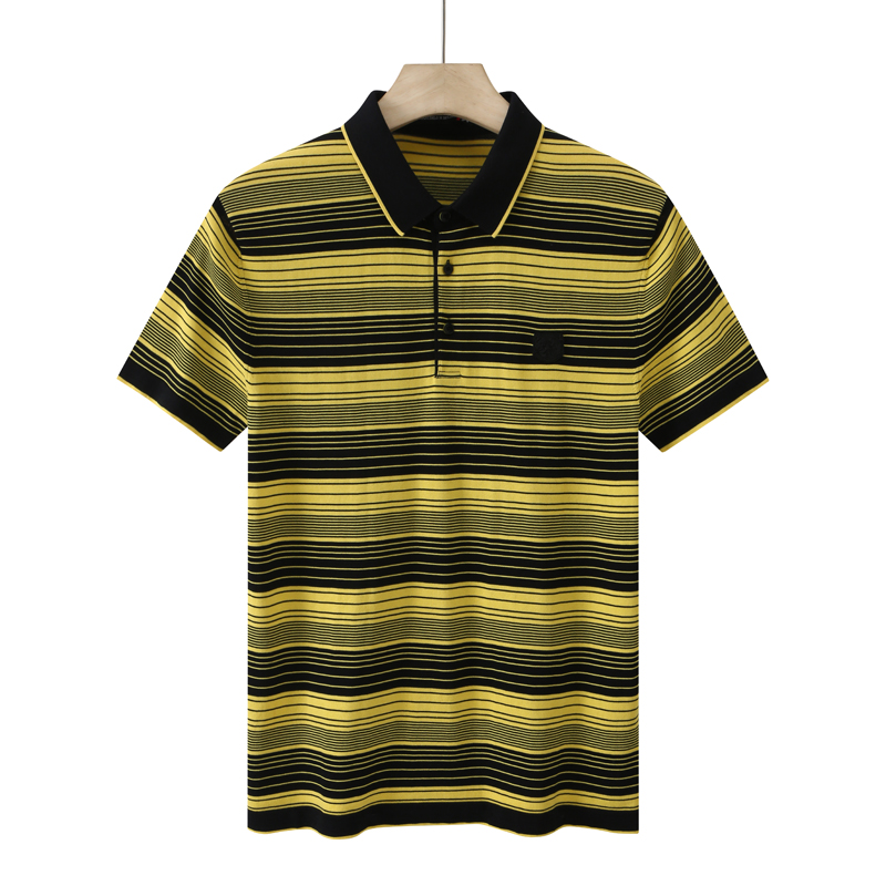 CA18 机场货 卡夏季男短袖T恤 棉翻领套头休闲商务上衣 黄条弹力
