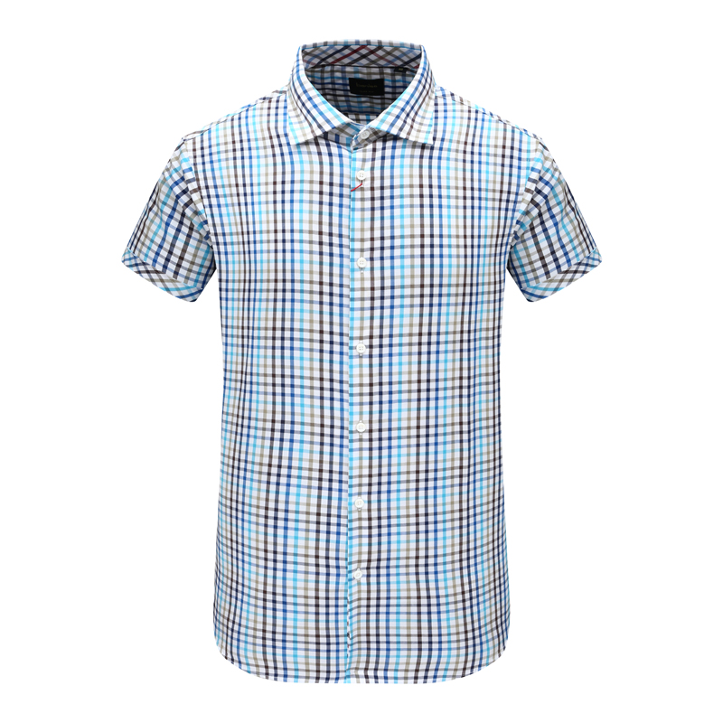 AB1516邦纳男夏季短袖衬衫 棉休闲商务上衣 蓝色白格 时尚都市