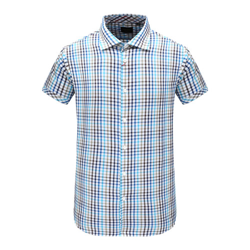 AB1516邦纳男夏季短袖衬衫 棉休闲商务上衣 蓝色白格 时尚都市