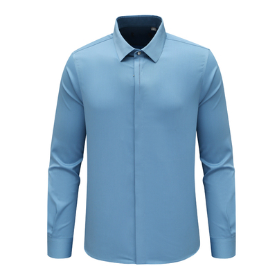 F3902鸟春秋男式长袖衬衫 百搭商务休闲上衣 蓝色