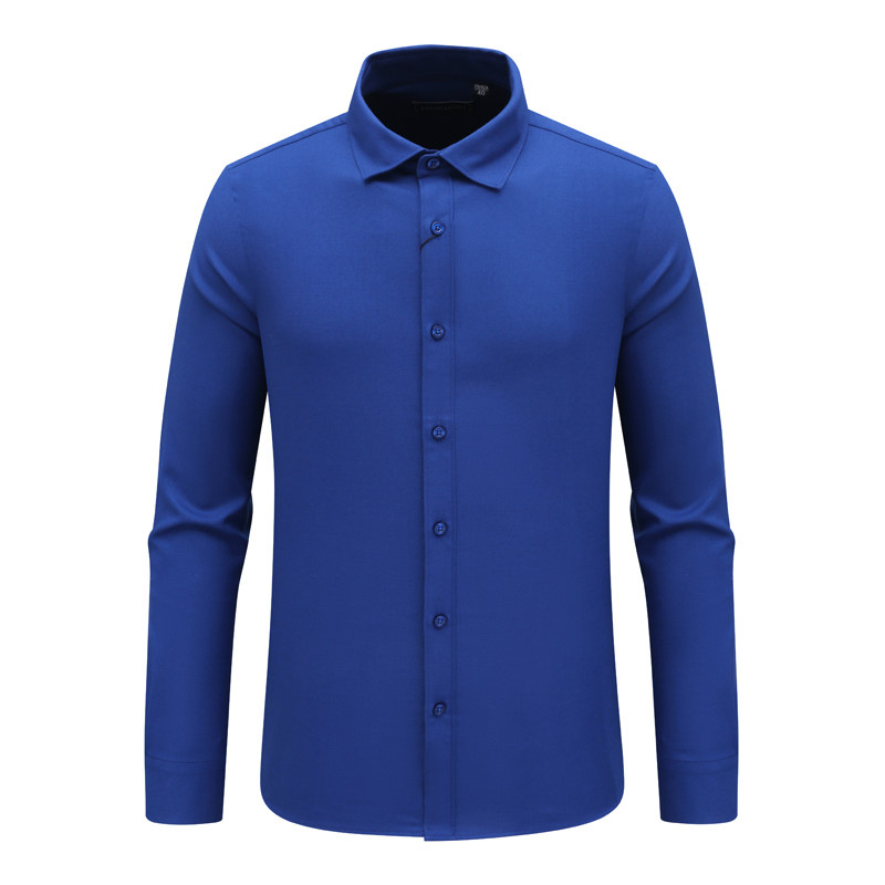 Y1427路易男式春秋长袖衬衫 羊毛休闲商务上衣 蓝色