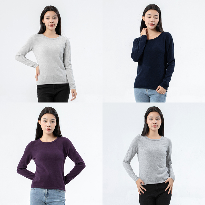 休闲山羊绒毛衣长袖圆领套头