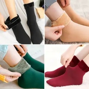 【5双装】加绒加厚雪地袜子女保暖中筒秋冬毛圈袜男士地板袜长袜