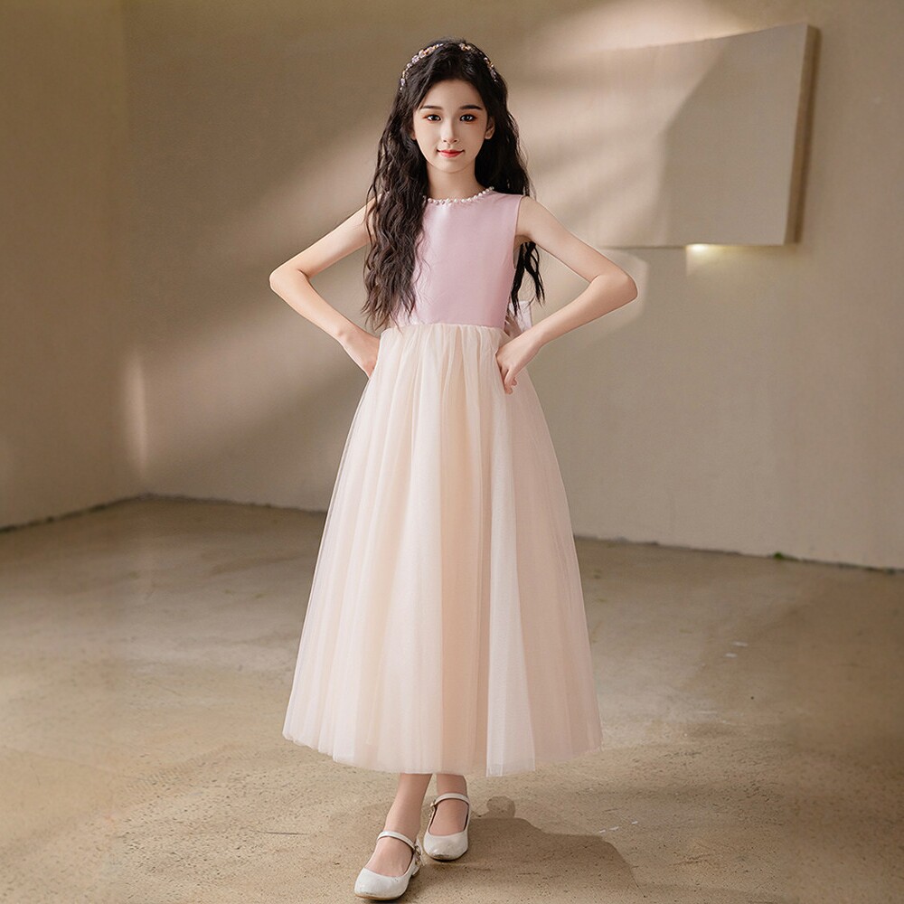 高端钢琴大提琴演奏礼服中大童女孩公主裙主持儿童生日演出晚礼服