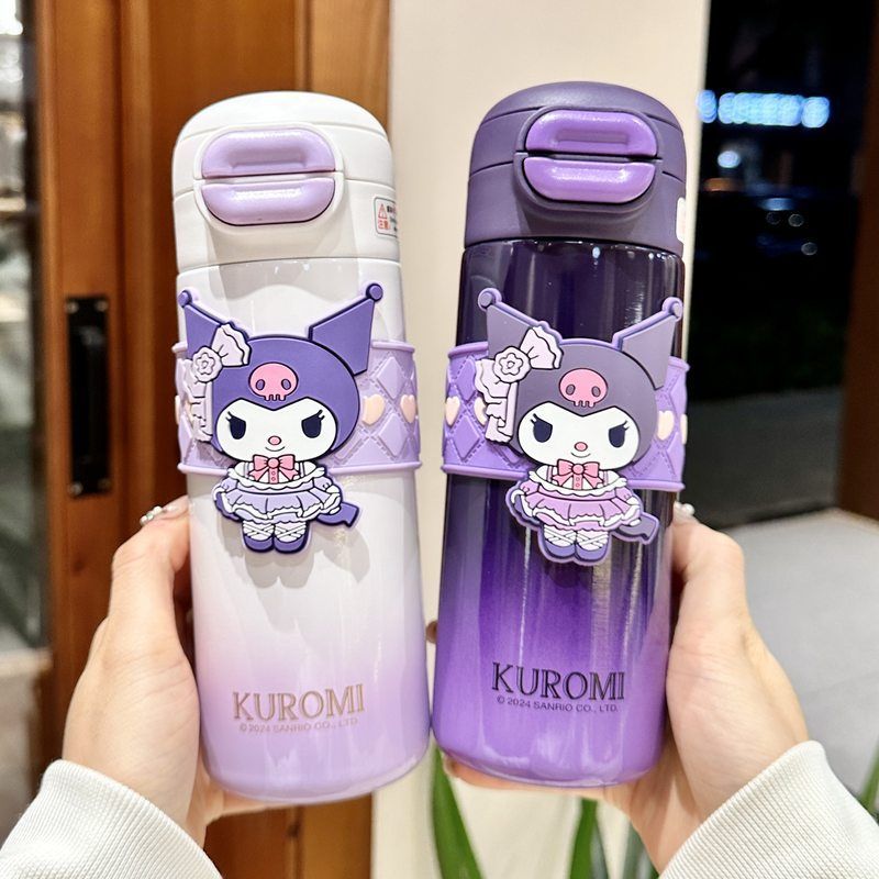 库洛米保温杯女2024新款大容量高颜值双饮便携可爱学生带吸管水杯