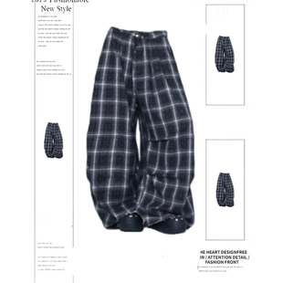 复古跳舞运动裤 街舞潮牌银河碎钻格纹山本阔腿长裤 嘻哈美式