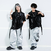 街舞儿童潮服演出服男童套装 hiphop童装 嘻哈女架子鼓爵士皮衣马甲
