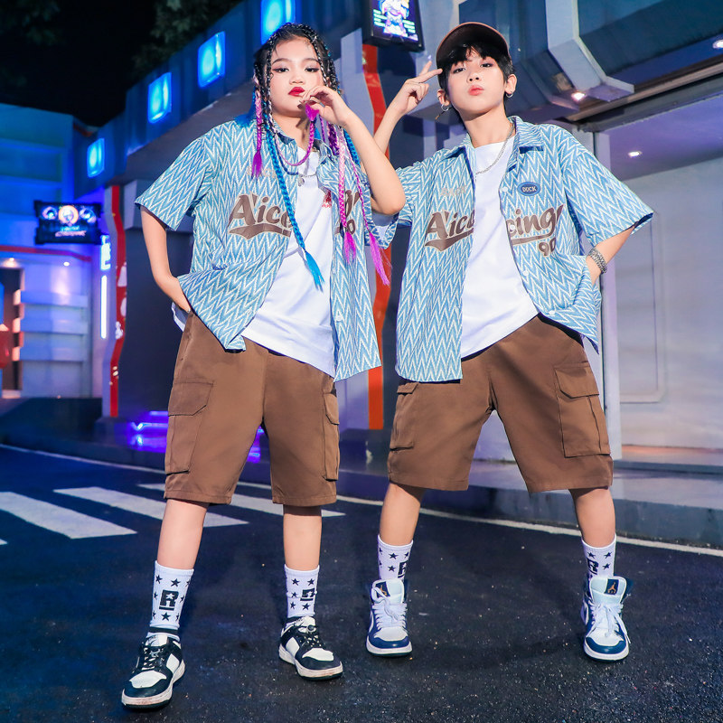 街舞儿童潮服抽象图案套装男童嘻哈hiphop炸街走秀演出服爵士舞女