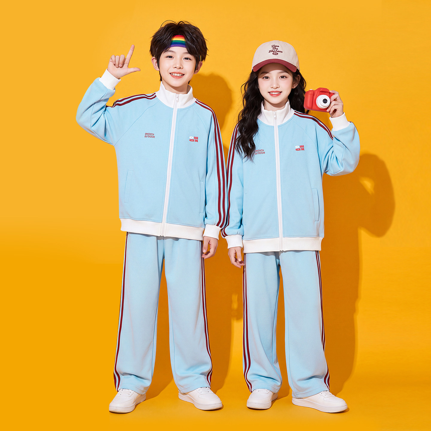 儿童演出服小学生运动会开幕式啦啦操条纹套装蓝色班服合唱服表演