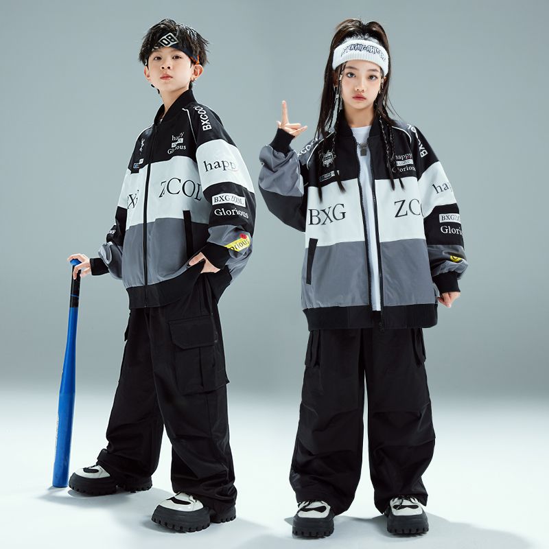 街舞儿童潮服演出服男童套装hiphop童装少儿嘻哈爵士女潮牌机车服