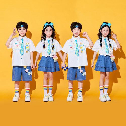 六一儿童演出服小学生运动会啦啦操印花衬衫班服表演合唱服幼儿园