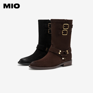 MIO米奥女鞋显瘦骑士靴女2024新款秋冬短靴女靴子真皮M245613921