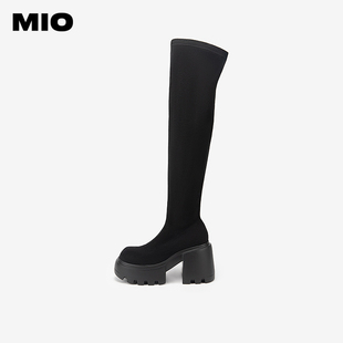 MIO米奥女鞋过膝弹力靴2024新款厚底长筒靴高跟靴子M245858967