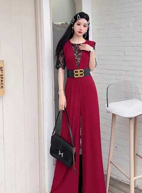 夏季新款大码女装胖mm显瘦遮肉气质减龄连体裤阔腿长裤子61353