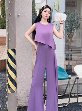 垂感高腰阔腿长裤假两件飘逸感气质女神范连体裤显高显瘦61352