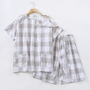 男纯棉夏短袖短裤透气针灸理疗服老人病号骨折卧床术后康复护理服