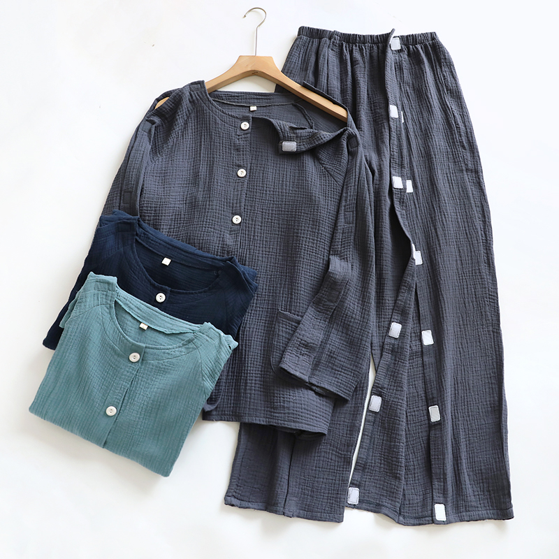 易穿脱男款纯棉春夏秋透气睡衣