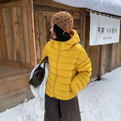 90白鸭绒黄色排骨羽绒服2025冬新款超好看轻薄连帽保暖短款外套女