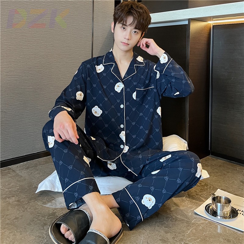 新款长袖棉绸睡衣男春秋款简约高级感薄款男士夏季翻领家居服套t5