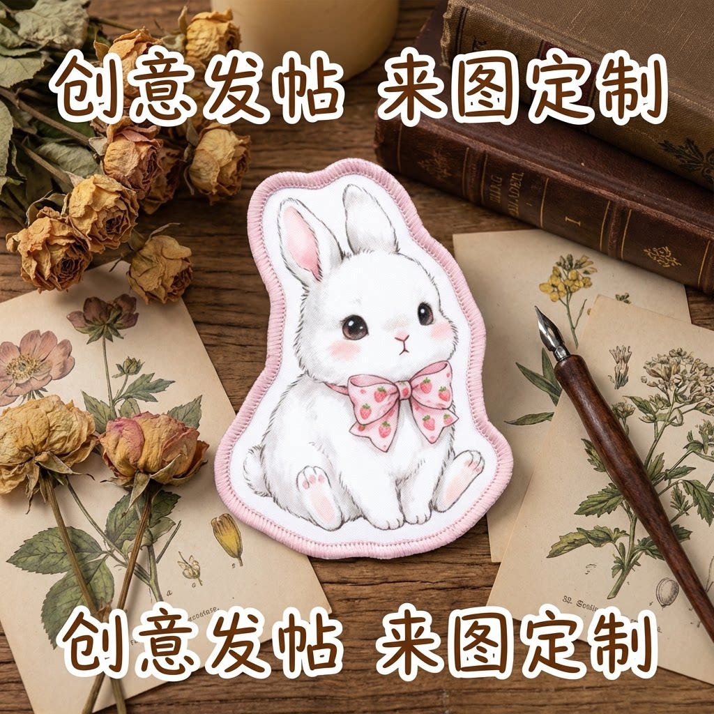 定制刘海贴可爱宠物垂耳兔来图DIY理发神器二次元周边物料图片