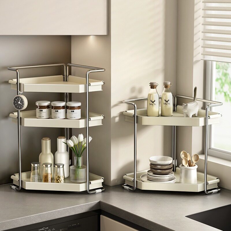 ins风转角置物架台面壁挂三角调味罐架刀筷筒厨房收纳免打孔置物