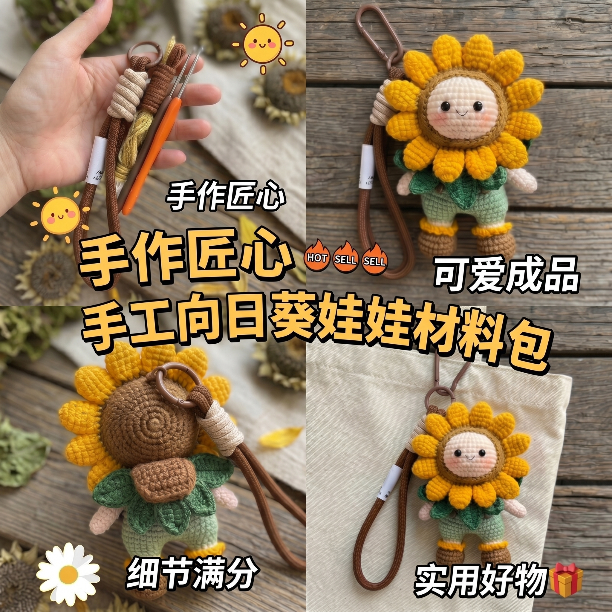 手工编织一举夺魁挂件钩针向日葵娃娃毛线材料包DIY钥匙扣送礼物