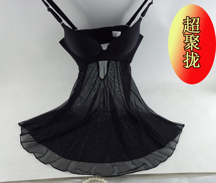 小胸超聚拢A变C飞机场无钢托夏季成人女火辣透明性感睡衣骚短吊带