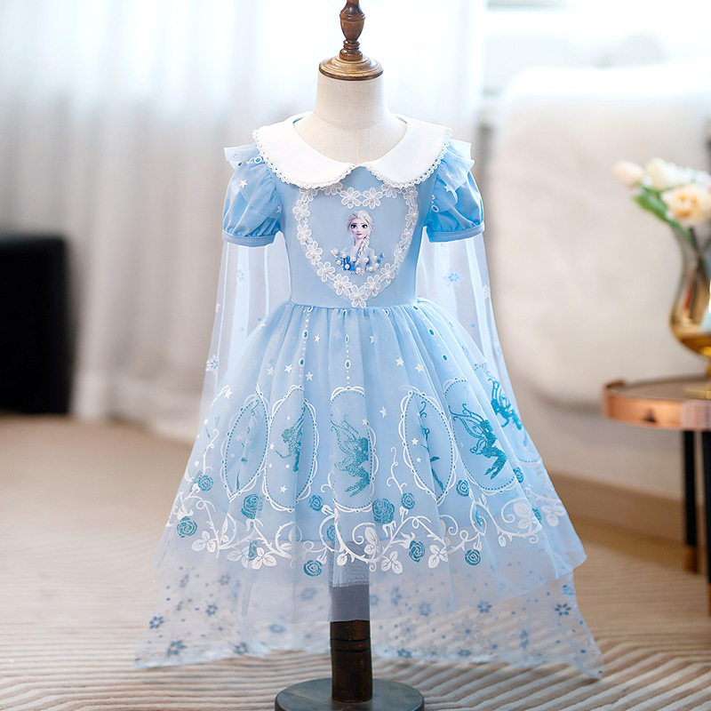 2026新款冰雪奇缘爱莎公主裙女童短袖连衣裙生日礼服蓬蓬纱裙礼服