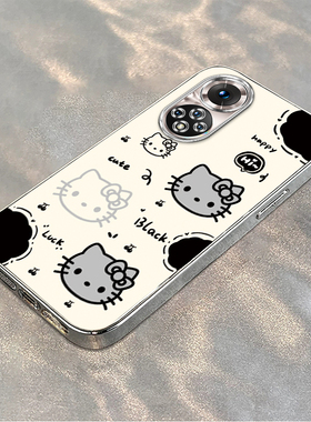 黑白凯蒂猫适用荣耀50手机壳honor可爱卡通KT猫50Pro电镀软壳se男女情侣新款创意个性全包边防摔高级感超薄潮