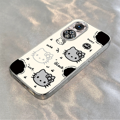 黑白凯蒂猫适用荣耀50手机壳honor可爱卡通KT猫50Pro电镀软壳se男女情侣新款创意个性全包边防摔高级感超薄潮