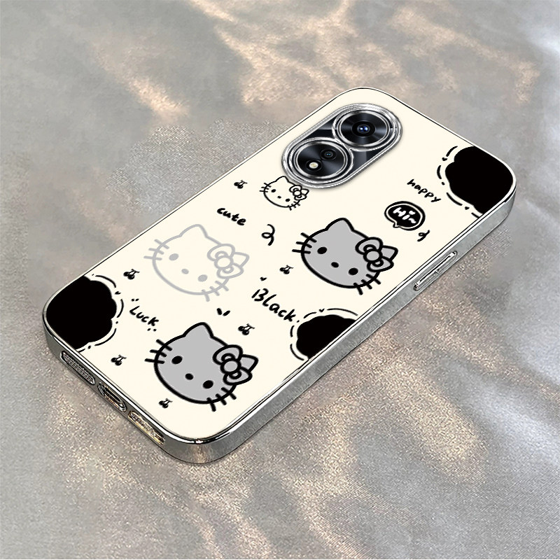 黑白凯蒂猫适用OPPOA97手机壳oppo可爱卡通KT猫电镀软外壳男女情侣新款创意个性镜头全包边防摔高级感超薄潮