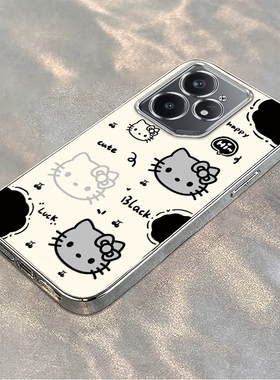 黑白凯蒂猫适用RealmeNeo7手机壳真我可爱卡通KT猫电镀软外壳男女情侣新款创意个性全包边防摔高级感超薄潮流