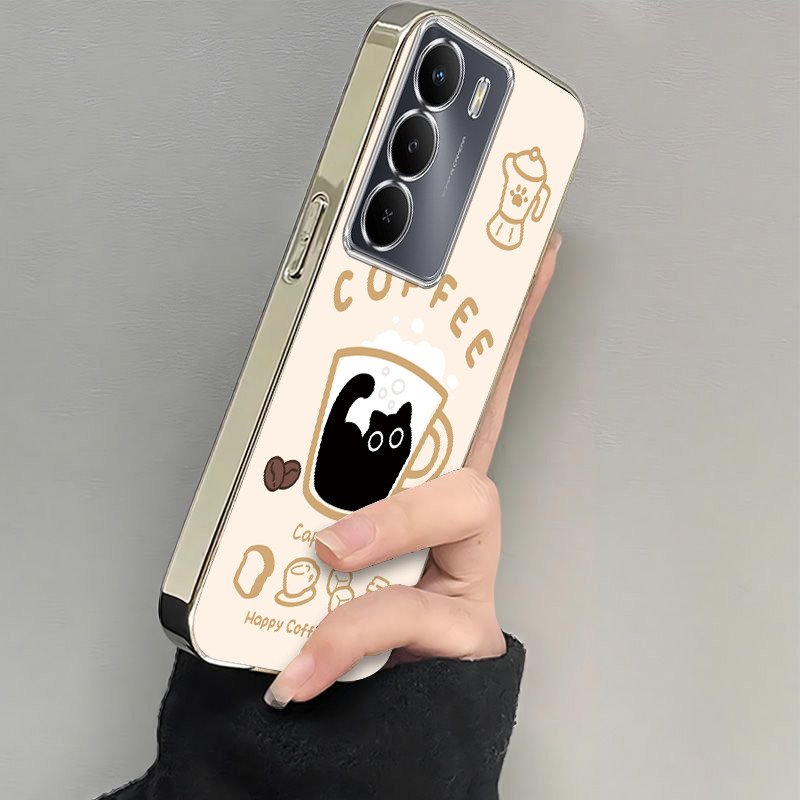 适用真我V70s手机壳RealmeV70新款全包oppo防摔高颜值V70S保护套RMX3946一杯猫咪潮流外壳男女全包小众软壳