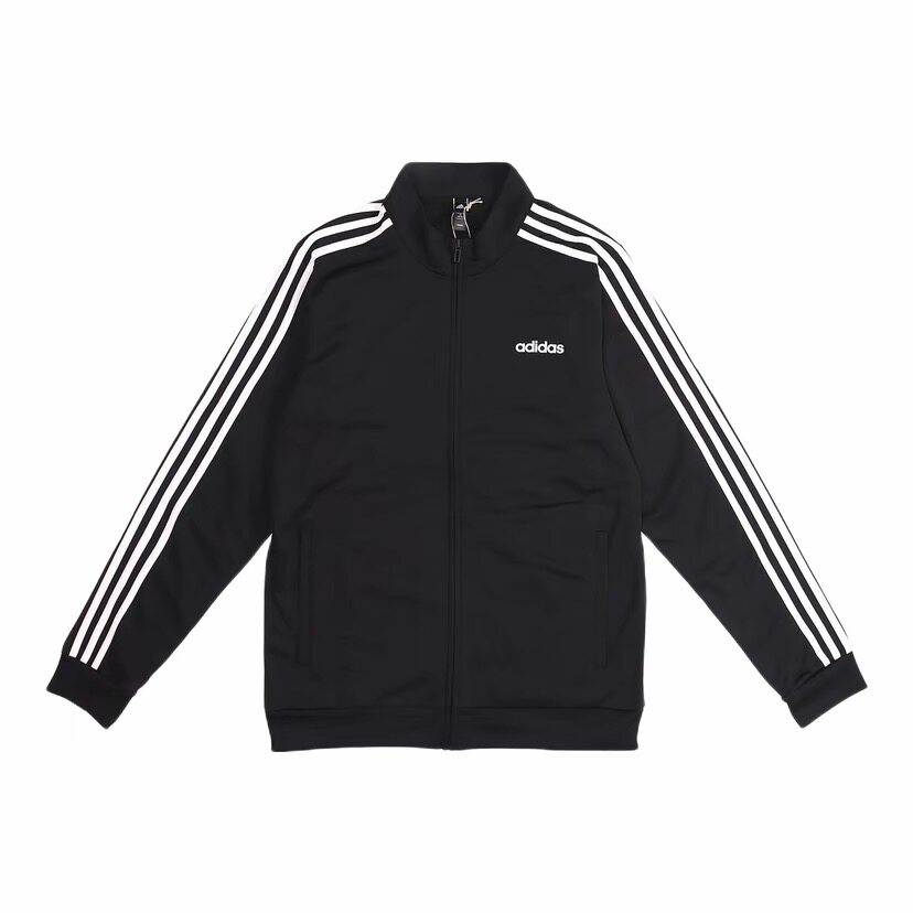 adidas 针织立领复古条纹夹克 国际版 秋季 男款 黑色DQ3070