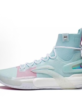 LiNing李宁 闪击9网布防滑耐磨 高帮 篮球鞋 男款浅蓝色ABAT013-1