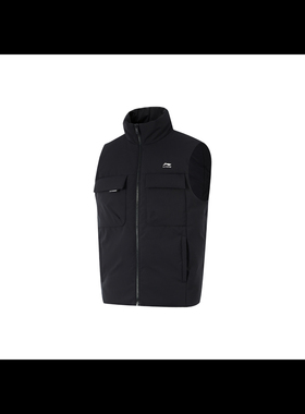 LiNing李宁 运动潮流系列 纯色立领开衫马甲 男 黑色AMRU033-1