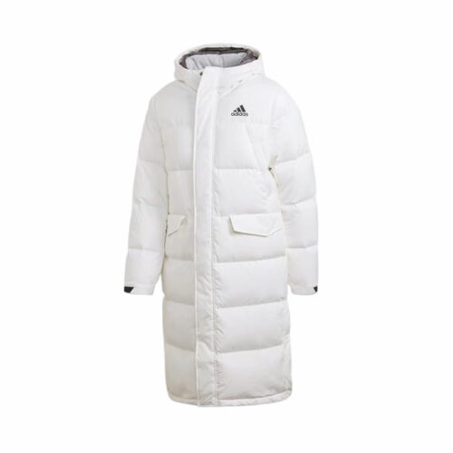 adidas LONG DOWN 保暖运动长款连帽羽绒服 冬季 男款 亮白GK0665