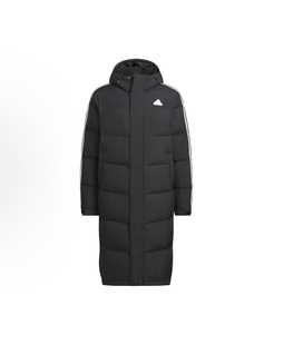 adidas LONG DOWN 条纹防水长款绗缝羽绒服 男女同款 黑色JM9122