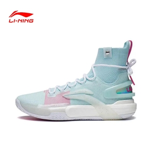 LiNing李宁 闪击9网布防滑耐磨 高帮 篮球鞋 男款浅蓝色ABAT013-1