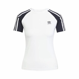 adidas originals  条纹圆领修身短袖 T恤 女款 白色JD0834