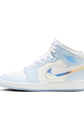 耐克Air Jordan1 AJ1 白蓝色女子复古中帮百搭篮球鞋 FQ9117-400