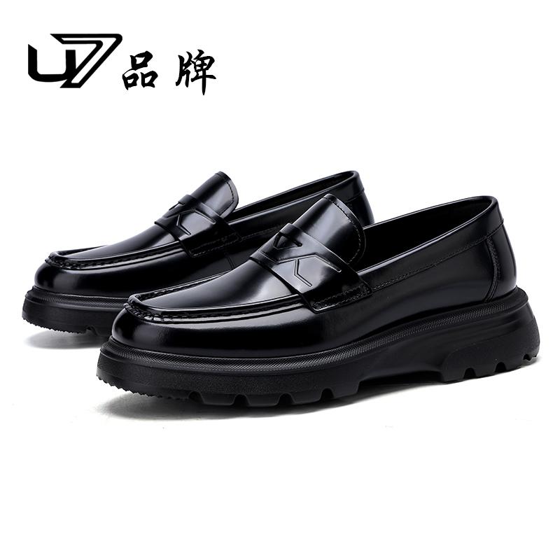 U7品牌男鞋2025秋季新款头层牛皮高端豆豆鞋一脚蹬商务休闲皮鞋潮