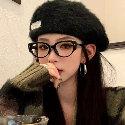 猫眼黑框眼镜近视女度数可配高级感素颜装饰防蓝光眼睛框架方圆脸