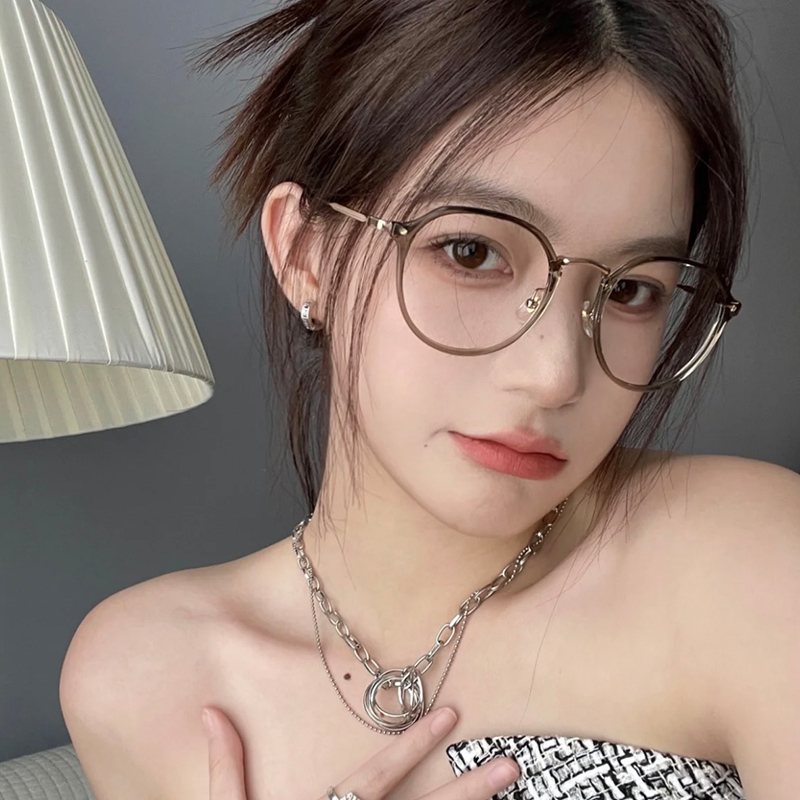茶色素颜圆脸防蓝光防辐射眼镜女