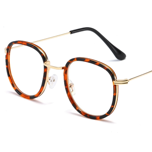网红款豹纹眼镜近视女可配度数复古玳瑁圆框眼睛框镜架平光镜护眼
